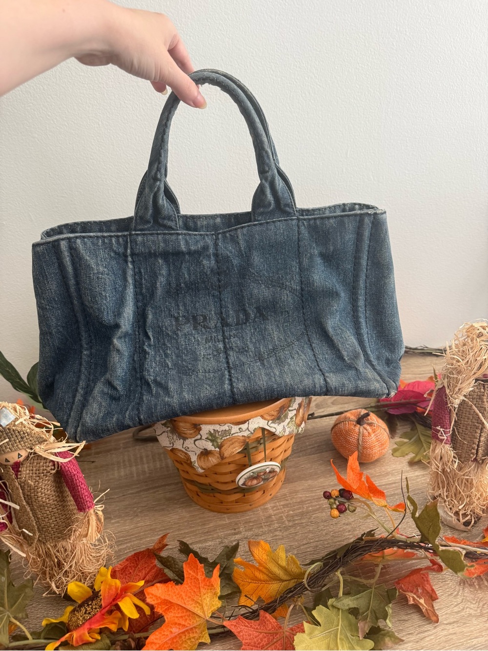Vintage Prada Denim Canapa Tote Distressed